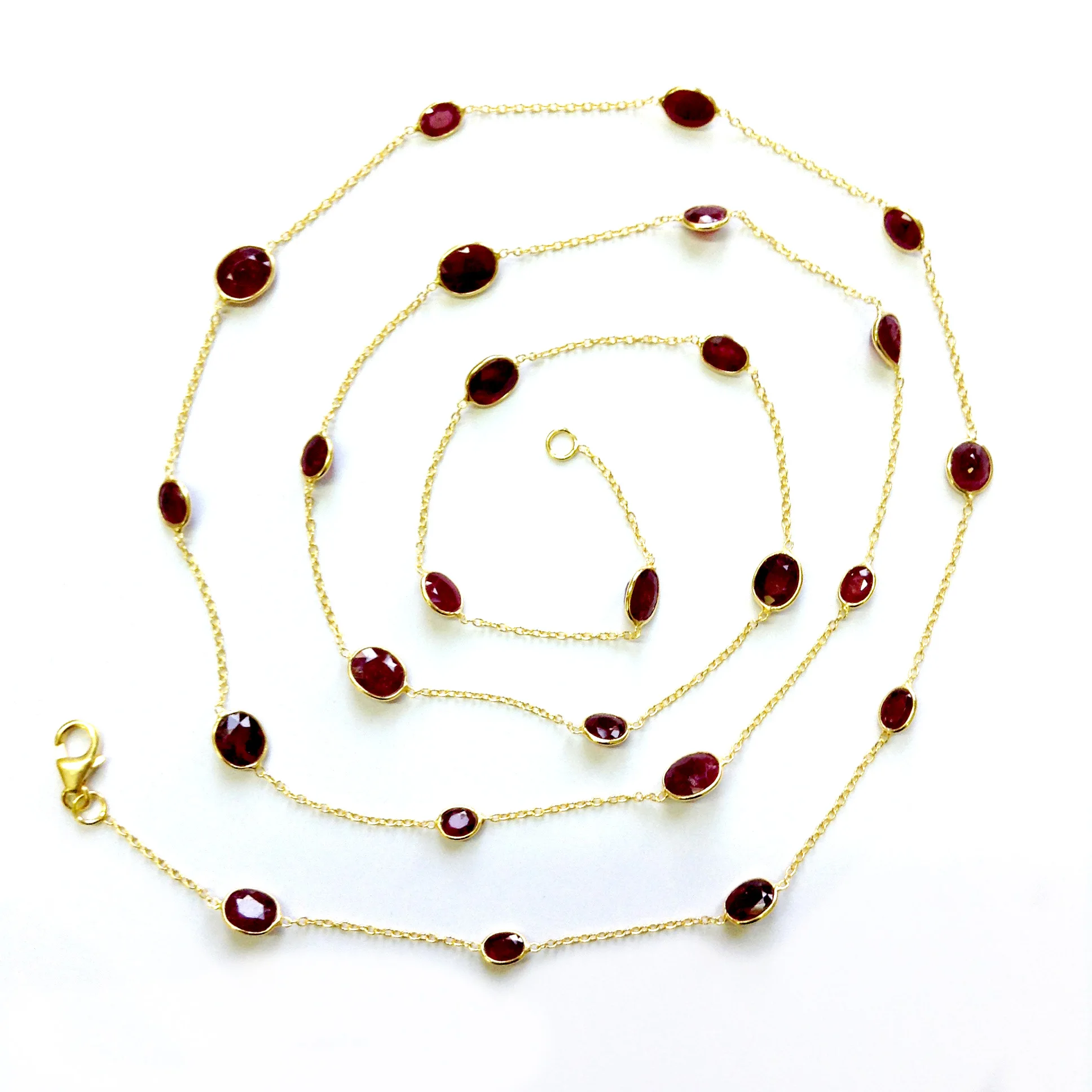 Everyday Wear 925 Sterling Silver Gold Plated Natural High Quality Ruby Gemstone  90 cm Long Chain Necklace