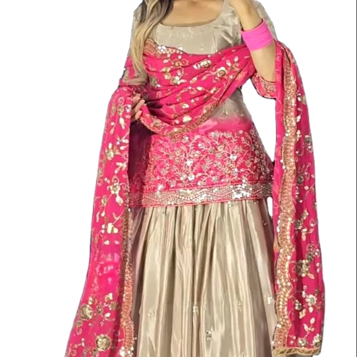 WALIMA Trend Look Beautiful Wedding Season Wear Chinon Silk Top& Lahenga With Attractive Dupatta Set Ready To Purchase