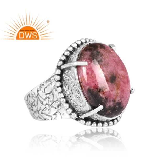 Latest Trending Oxidized Sterling Silver Rhodonite Gemstone Statement Ring Custom Jewelry Manufacturer
