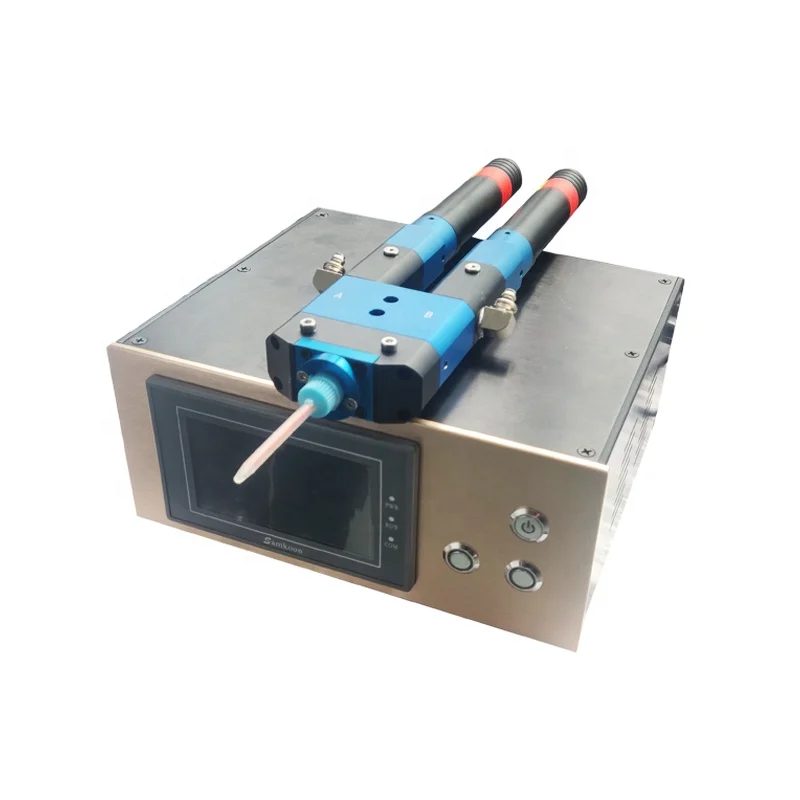 Double component dispensing valve or dual dispenser used for high viscosity glue mix