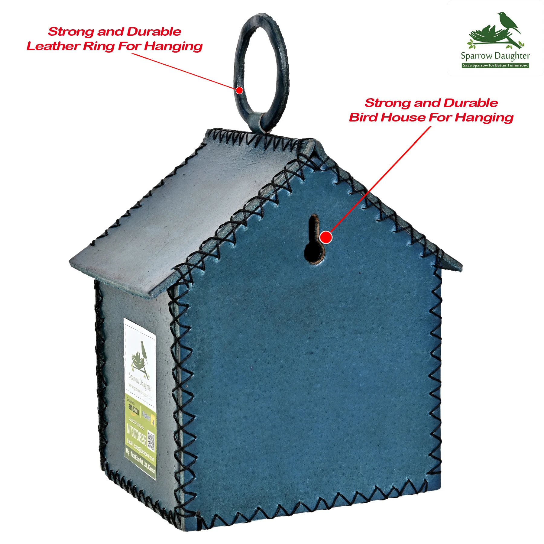 BIRD NATURAL HABITAT GENUINE LEATHER BIRD HOUSE SMALL HUT SIZE HANGING INDOOR OUTDOOR BIRD PET CARE