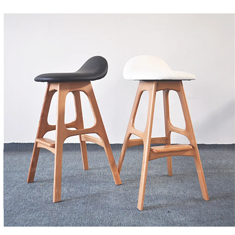 Custom luxury solid wood bar chair Nordic style home furniture bar stool with back stool simple modern upholstered bar chairs