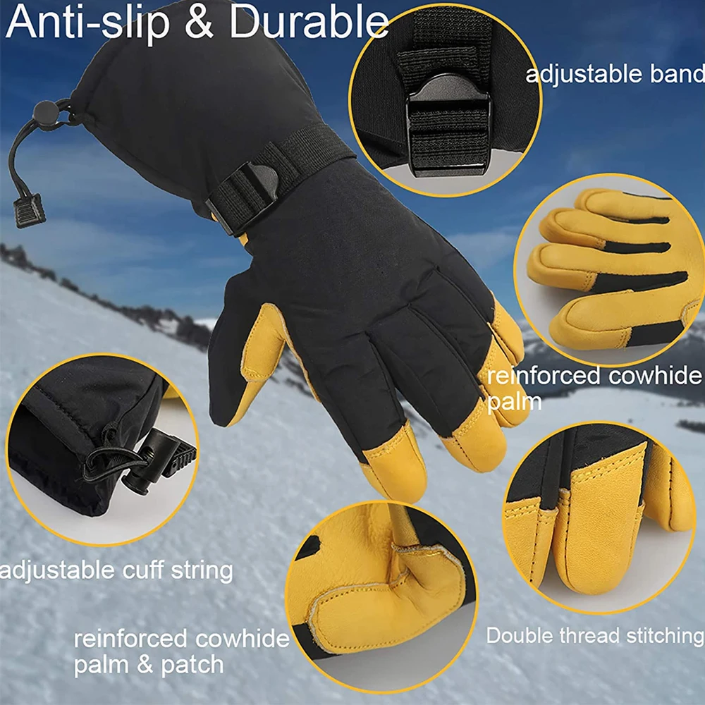 Customized Durable PU Synthetic Leather Ski Gloves Waterproof Windproof Snowboarding Ski Gloves