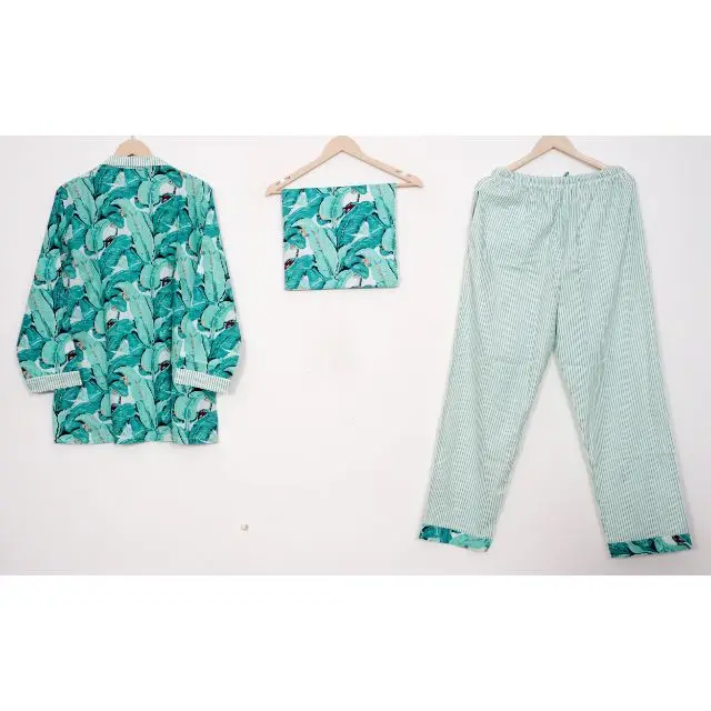 Новый дизайн Лидер продаж 2021 пижамы унисекс из ткани домашняя одежда с цветочным принтом 100% хлопок пижамный комплект ручным