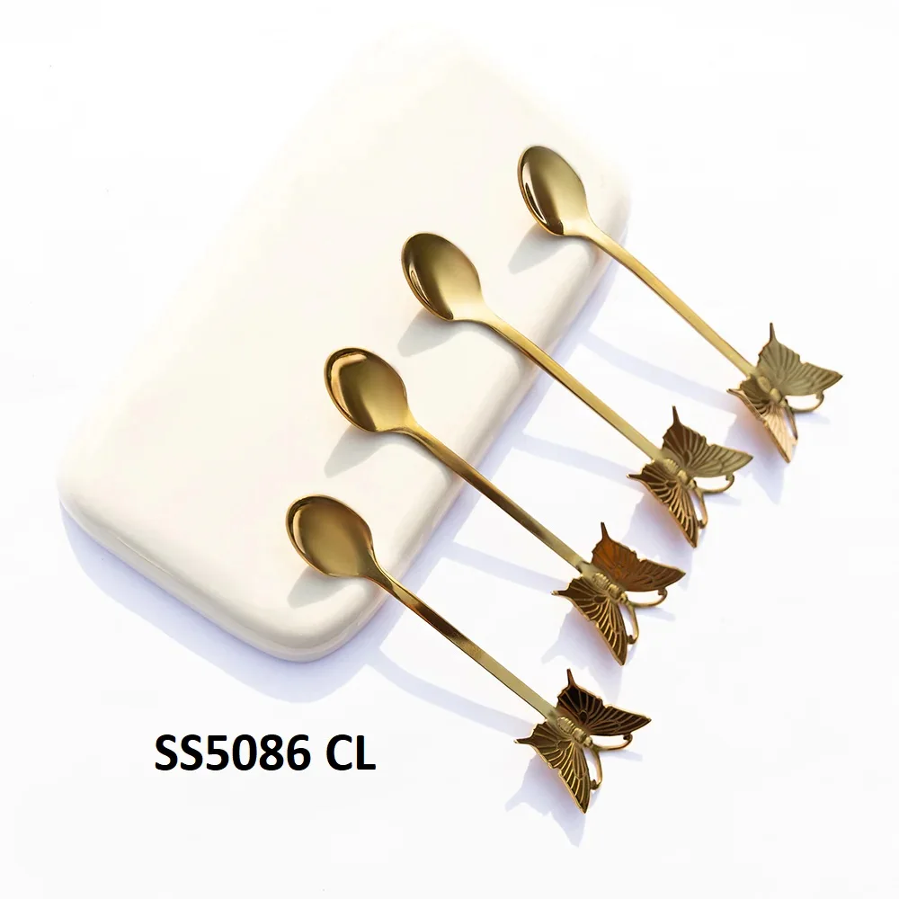 Luxury Elegant Design Handmade Butterfly Head Handle Brass Spoon Set With Customized Logo And Design Spoons