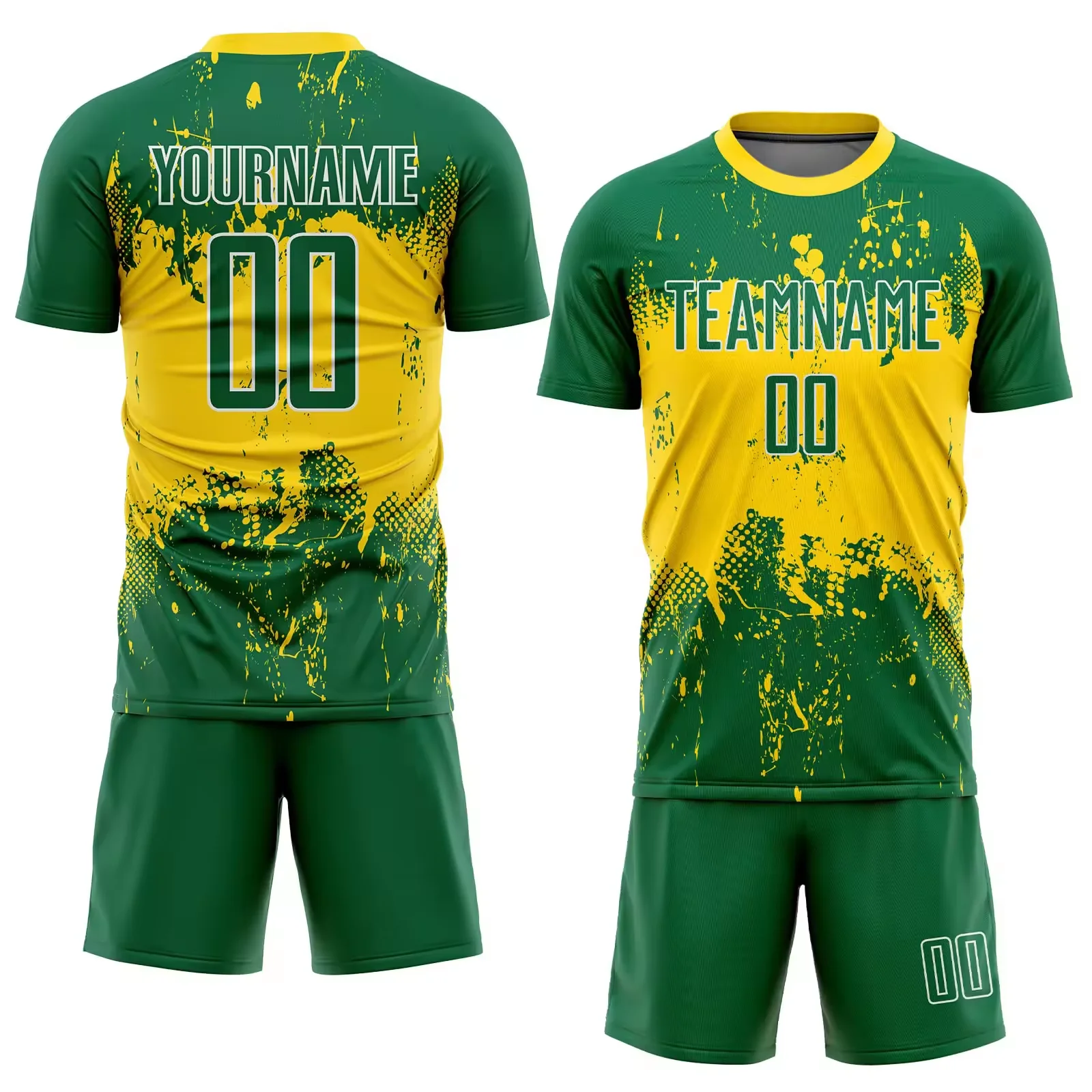 Top Quality Yellow Black Polyester Sportswear Men Soccer Wear Uniforms Custom Football Soccer Jersey Short Sets