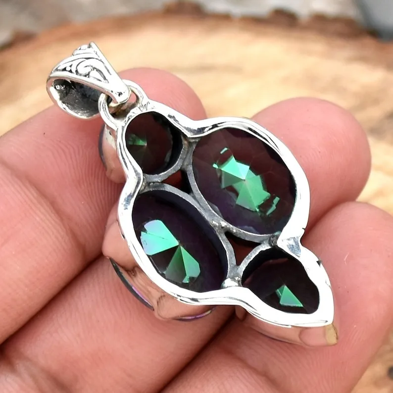 New Year Special Gift Rainbow Mystic Topaz Wedding Gift for love 925 Sterling Silver Gemstone Necklace Perfect With 925 Stamp