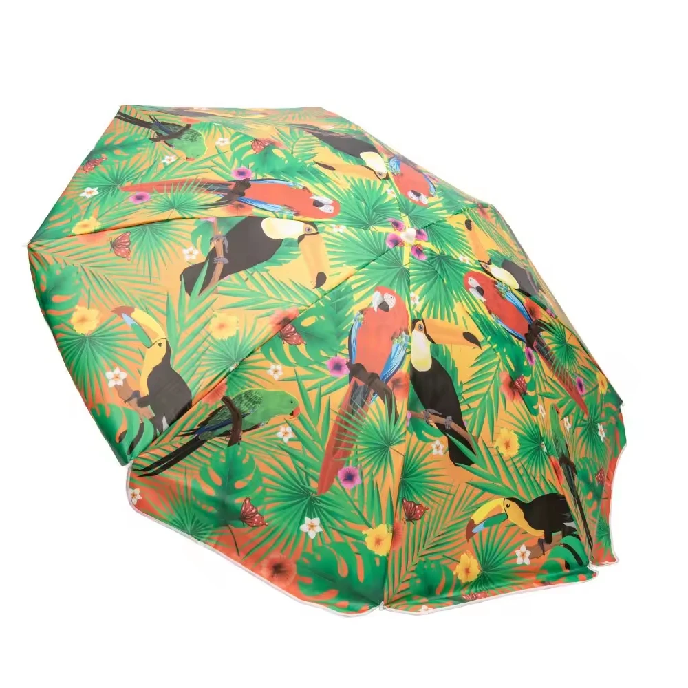 High Quality Vintage Birds Pattern Digital Polyester Canvas Cover Manual Control Beach Umbrella Adults Pongee Material Giveaways