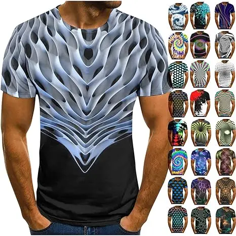 Mens Casual T-Shirts Vintage 3D Printed half Sleeve Tops Round Neck T-Shirt with custom logo colour design and fabric