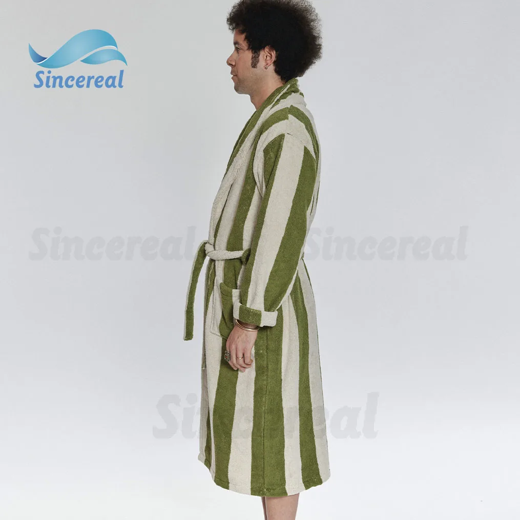 Custom plus size 100% organic cotton men Bathrobe unisex sleepwear casual terry cloth robe