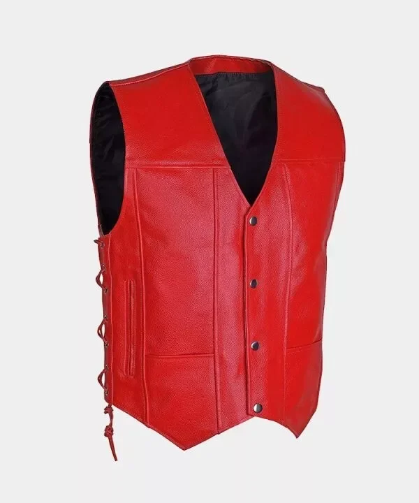 Motorcycle Biker 10 Pockets Vest Real Cowhide Red Leather Riding Vest High quality with customized  Vest 2024