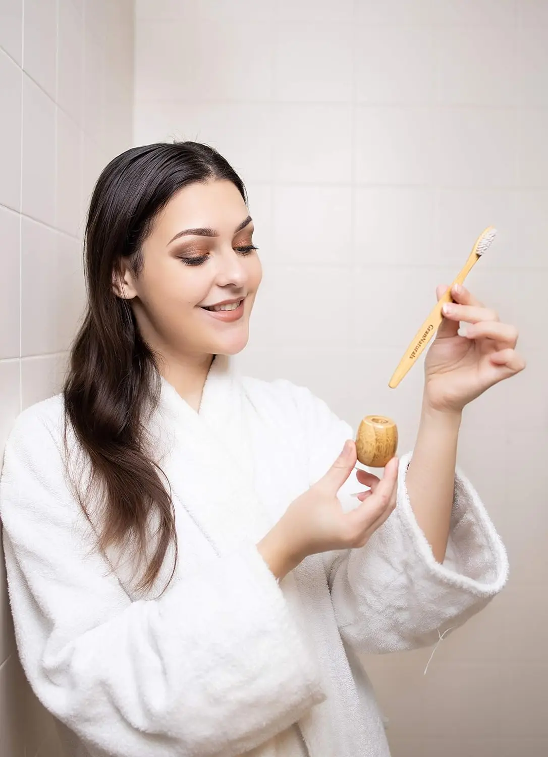 Pack of 4 Bamboo Toothbrush Stands - Rustic Wooden Holder for Makeup Brush, Pen - Natural, Sustainable Alternative to Plastic