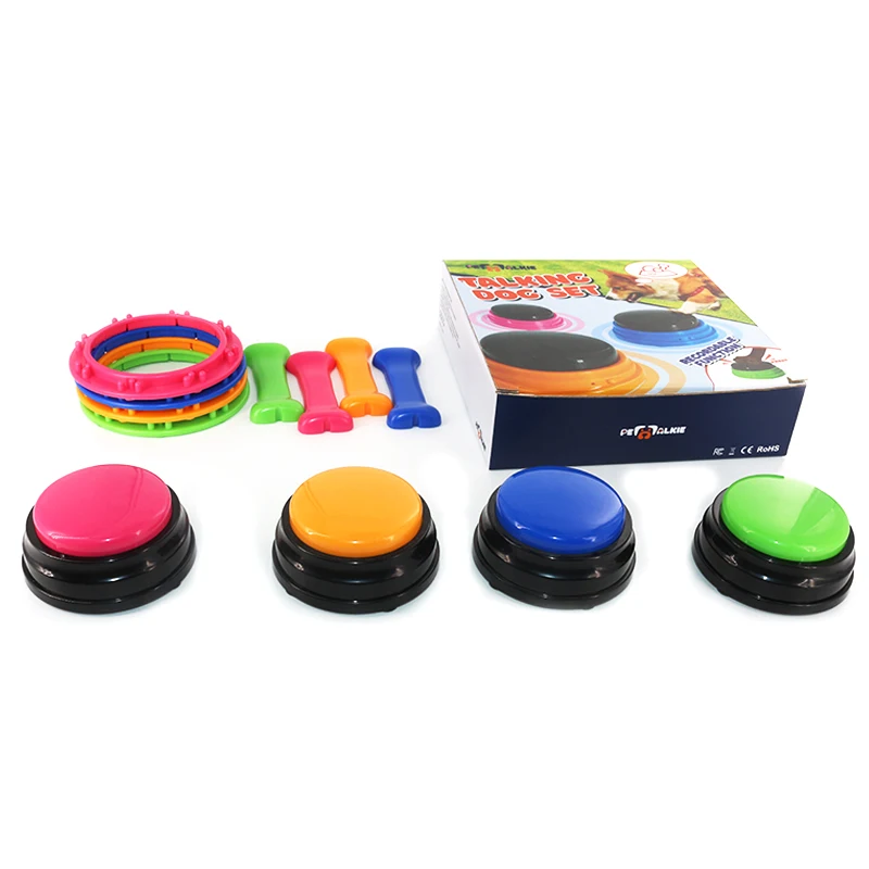 Маленькая записываемая говорящая Кнопка MOQ для животных, звуковой зуммер, работающий на батарейках, индивидуальные кнопки для разговора собак