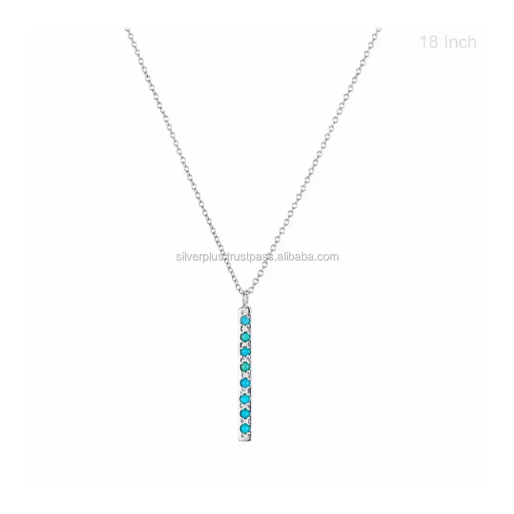 Solid 18K Yellow Gold Genuine Sleeping Beauty Arizona Turquoise Gemstone Bar Drop Pendant Necklace  Manufacturer