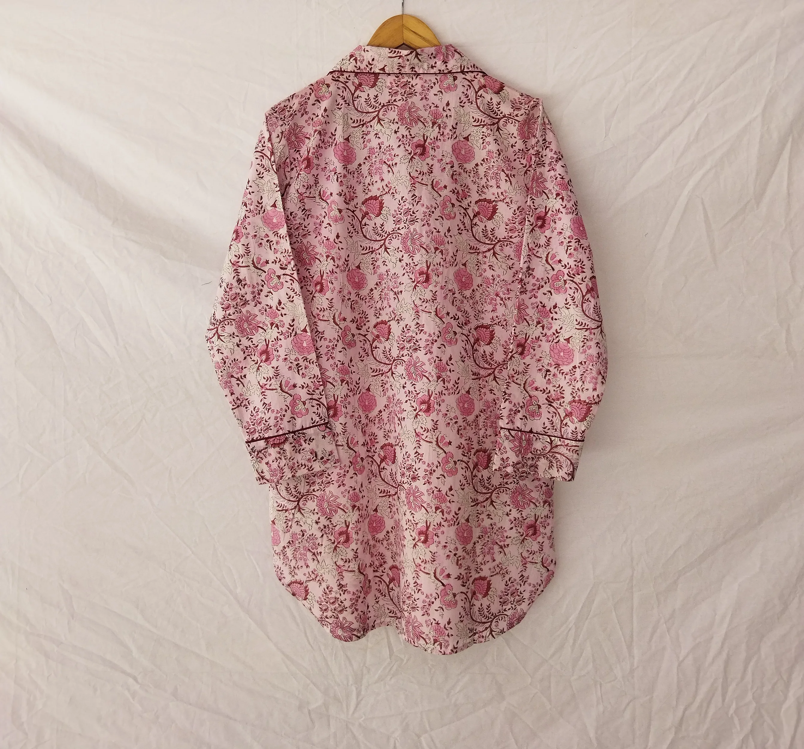 Beautiful Floral Block Print Cotton Night Sleep Wear Long Shirt Tunic For Women Clothing Colorful Floral Printed Boyfriend Shirt