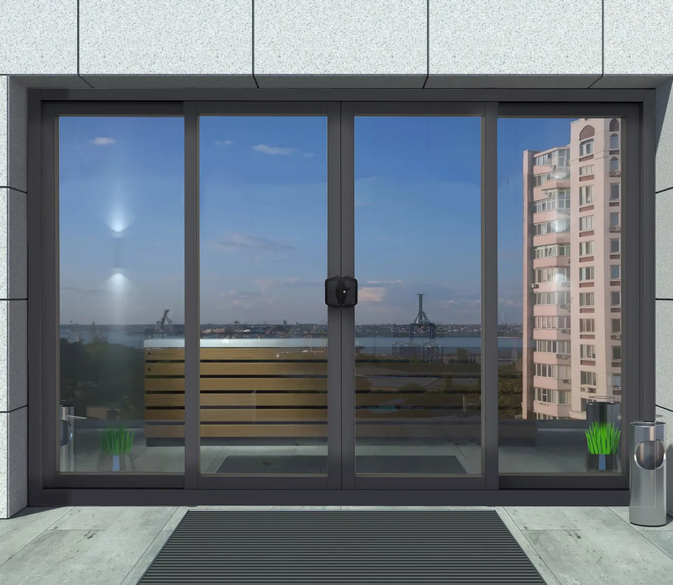 As2047 As1288 Double glazed glass cavity stacking sliding door Commercial Aluminium automatic door restaurant sliding door