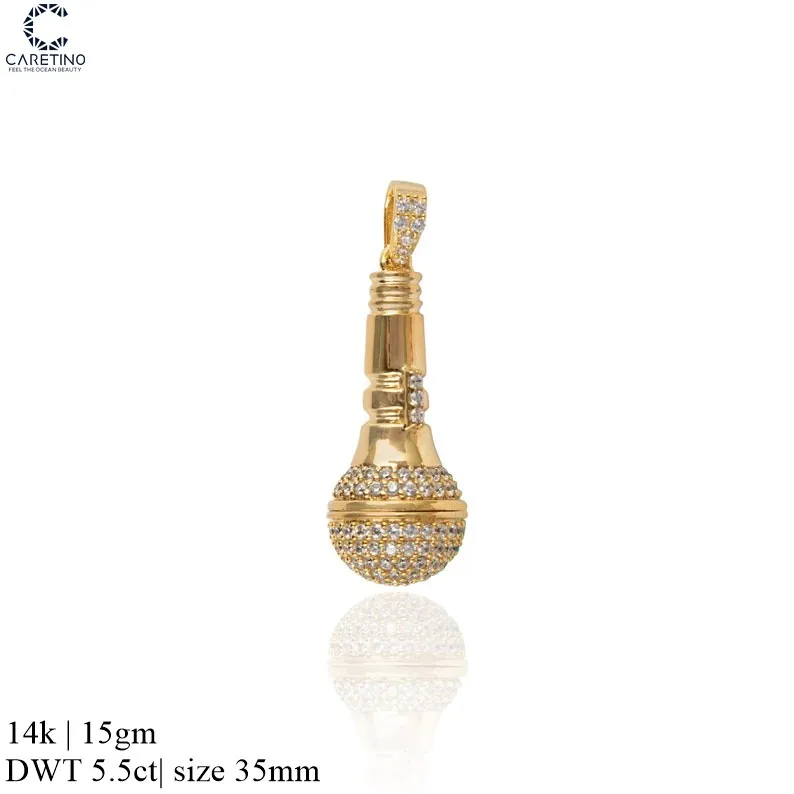 Icedout Microphone Pendant DJ Music Charm Unisex Pendant Hip Hop Rock Jewelry Gift for Him Microphone Rapper Custom Pendant
