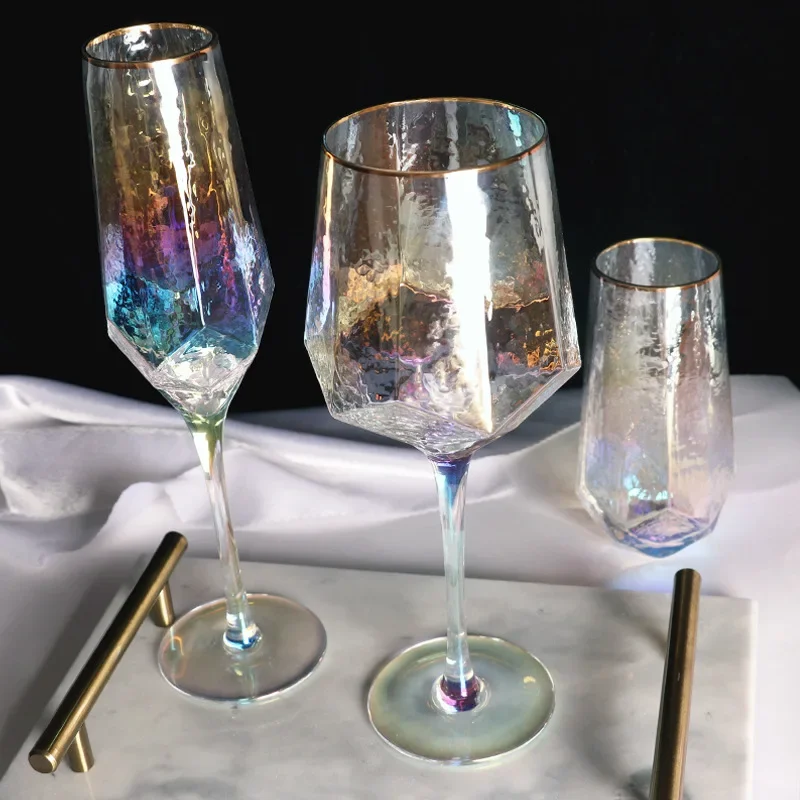 Creative Glass Wine Glasses Home Hammered Goblet Red Wine Goblet High Quality Diamond Champagne Goblet