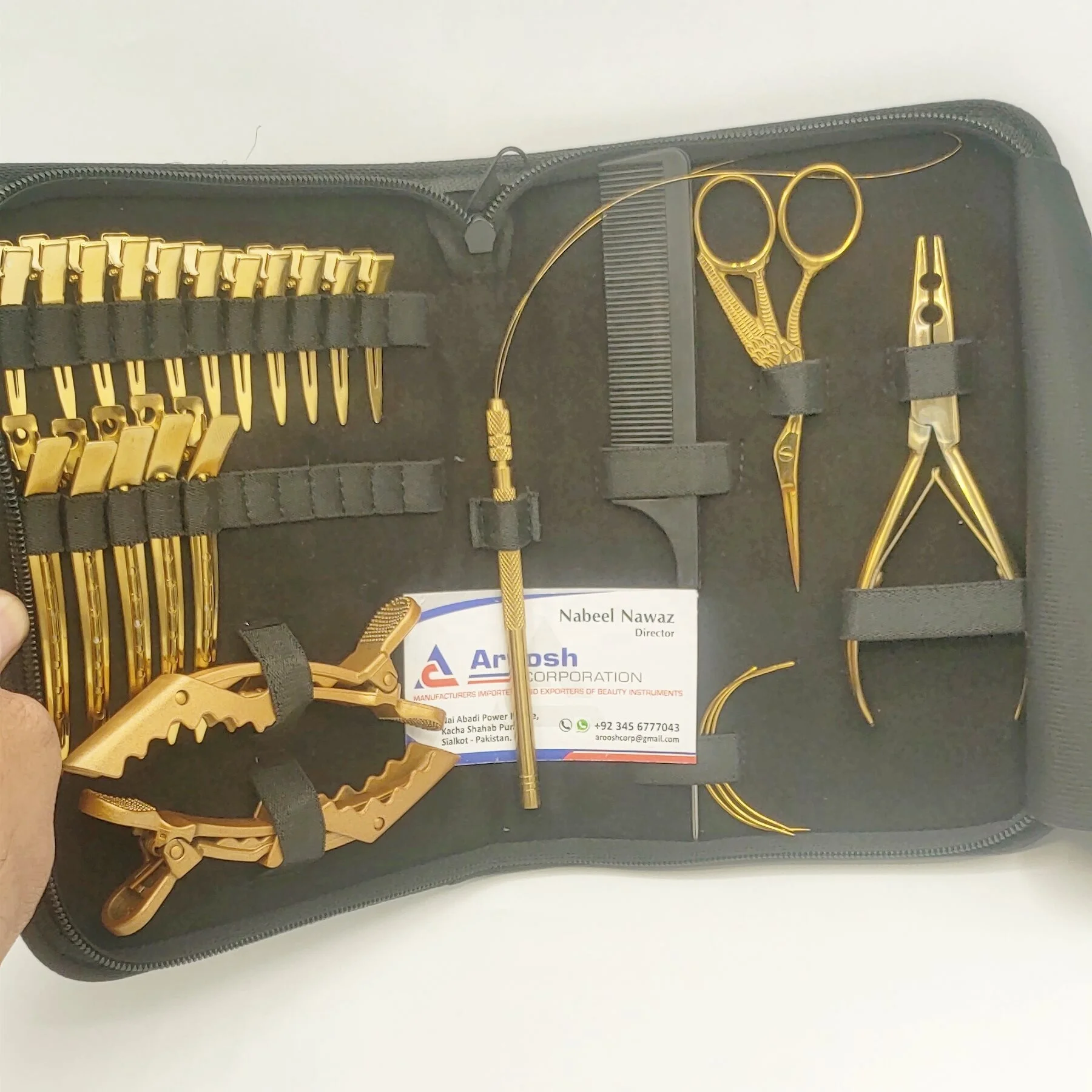 Золотой набор инструментов для наращивания волос из нержавеющей стали иглы вязания крючком зажимы крокодила и плоскогубцы человеческих