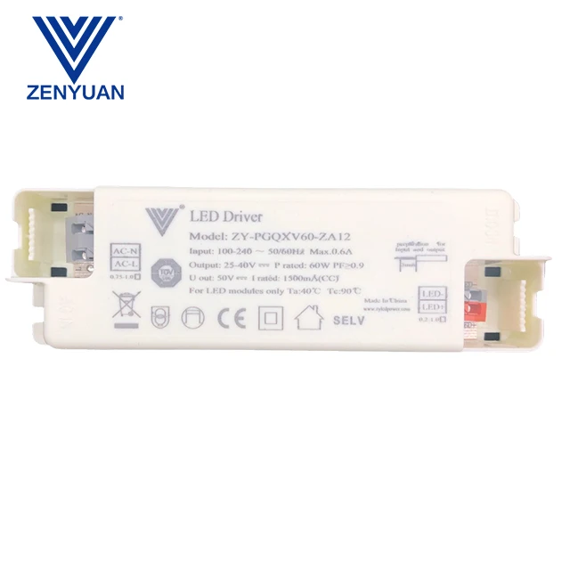Constant Voltage Switch Driver 60W DC25-40V Output Current 1250-1500mA High PFC Led Driver Led Power Supply