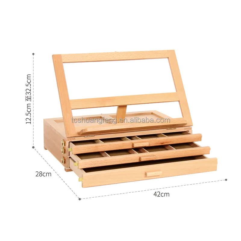 Large Adjustable Artist Tabletop Sketch Easel Multi-Function Solid Beech Wood Storage Easel with 3 Drawers XHH-3
