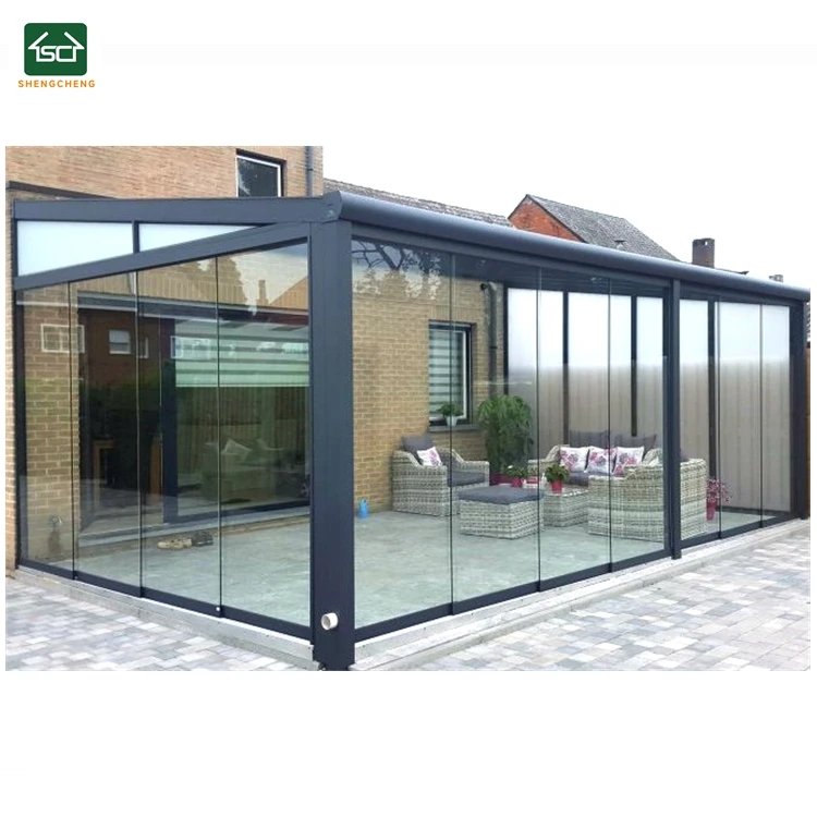 Garden Buildings Aluminum Wintergarten Wall mounted Sunroom Glass House Aluminum Veranda with sliding glass wall