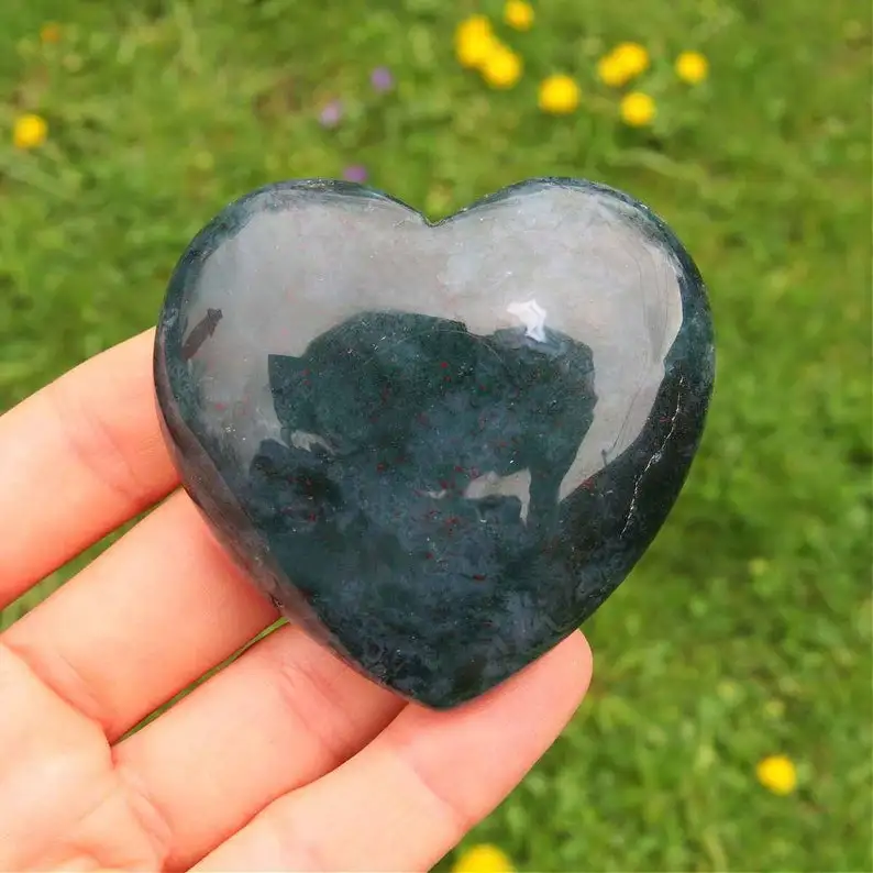 Wholesale Moss Agate Puffy Heart Natural Crystal Gemstone Heart Growth Harmony Reiki Stone Ideal for Gifts Home Decor