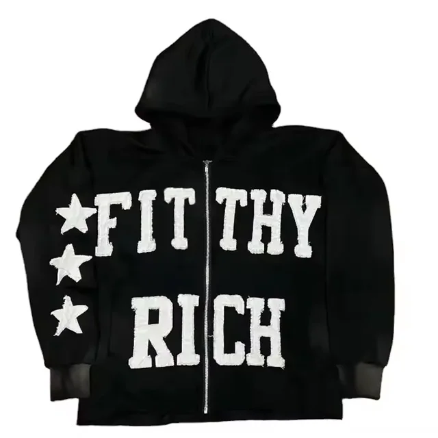 High Quality No String Cotton zip up Hoodie Chenille Custom Embroidery Men Acid Washed Drop Shoulder Hoodie