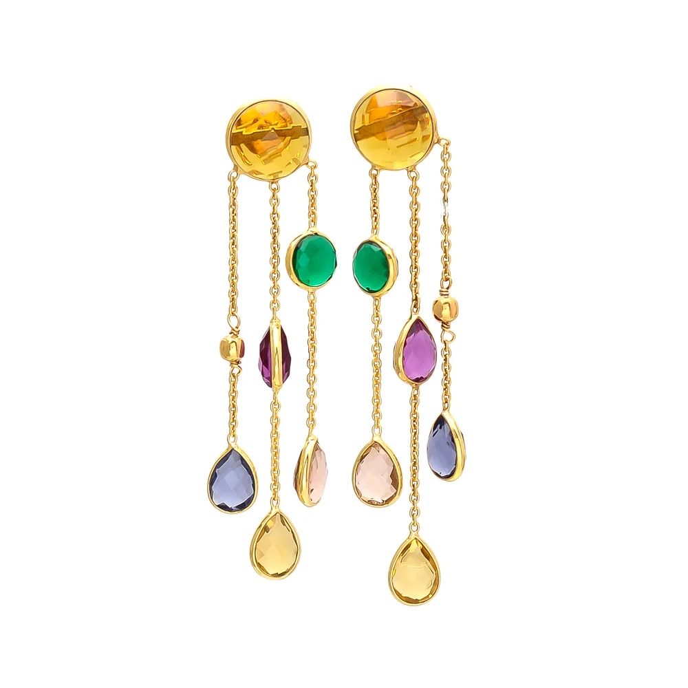 Beautiful Brass Earrings Multi Chalcedony Brass Dangle Earrings