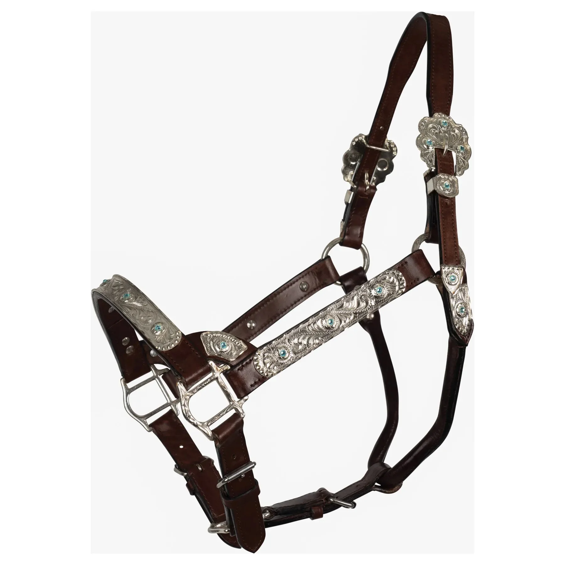 Brown color leather horse halter show stitch halter leather horse halter brass hardware yellow stitch