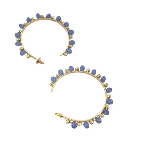Gold plated Gemstone Hoops Stylish Handmade Earring Fashionable Party Wears Hoops Style Earrings Hot Selling Brass gold plated