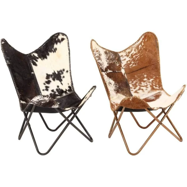 Home Decor Genuine Goat Leather Butterfly Arm Chair With Black Brown White Hair On Cover White And Brown with Ross