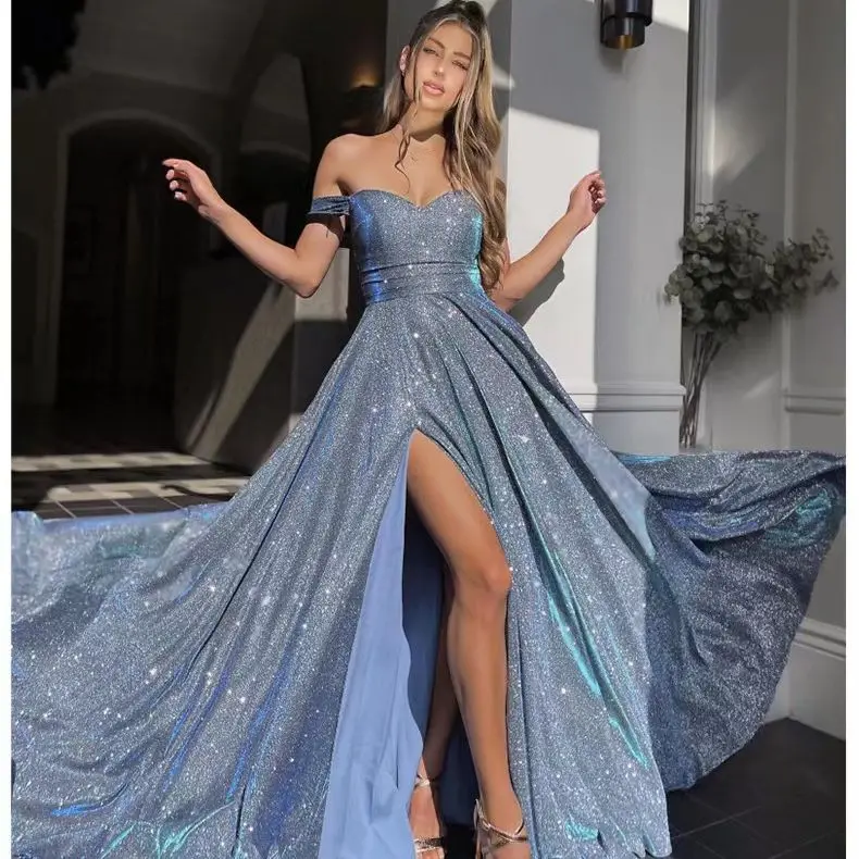 High Quality ODM OEM elegant blue halter backless evening dress elegant for women