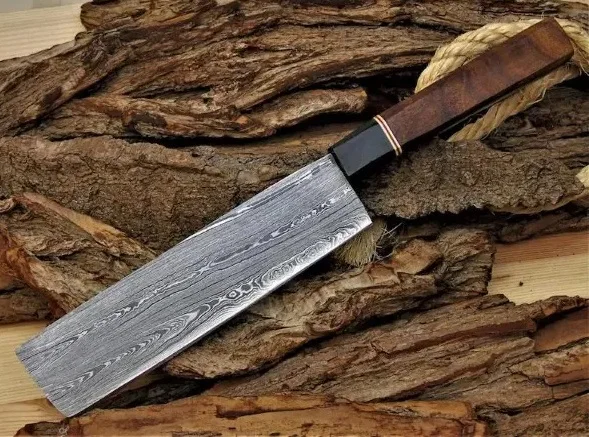 Handmade Full Tang Japanese Nakiri Knife Forged Damascus Steel Vegetable Knife for Outdoor BBQ