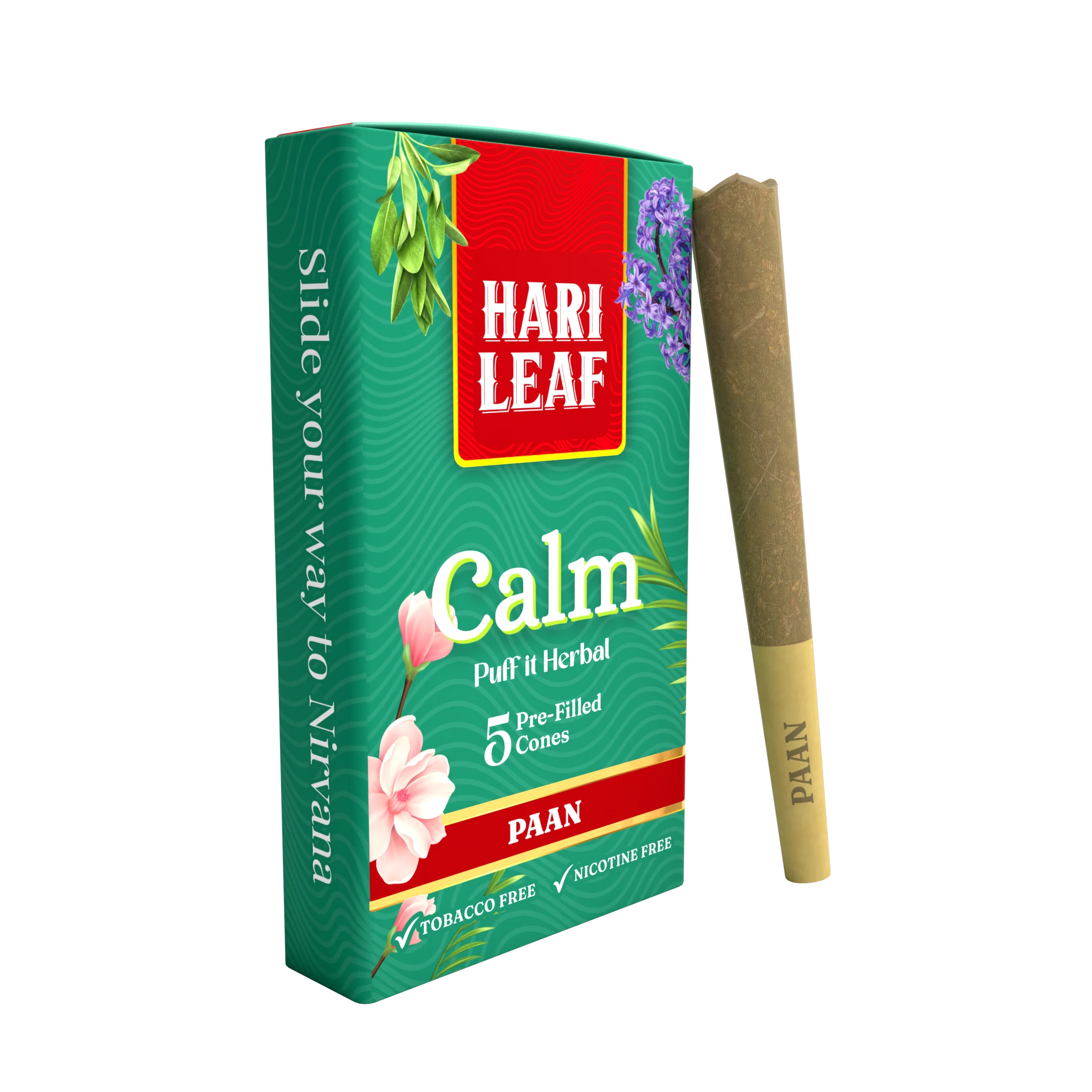 Hari Leaf Calm Blend Paan Pre Filled Cones 5 per Pack Non Tobacco Nicotine Tar Free Easy Throat Accessories