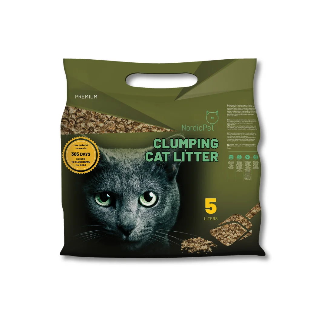 Clumping Cat Litter Sustainable Annual Fiber Based Product, Plastic bag 5 l