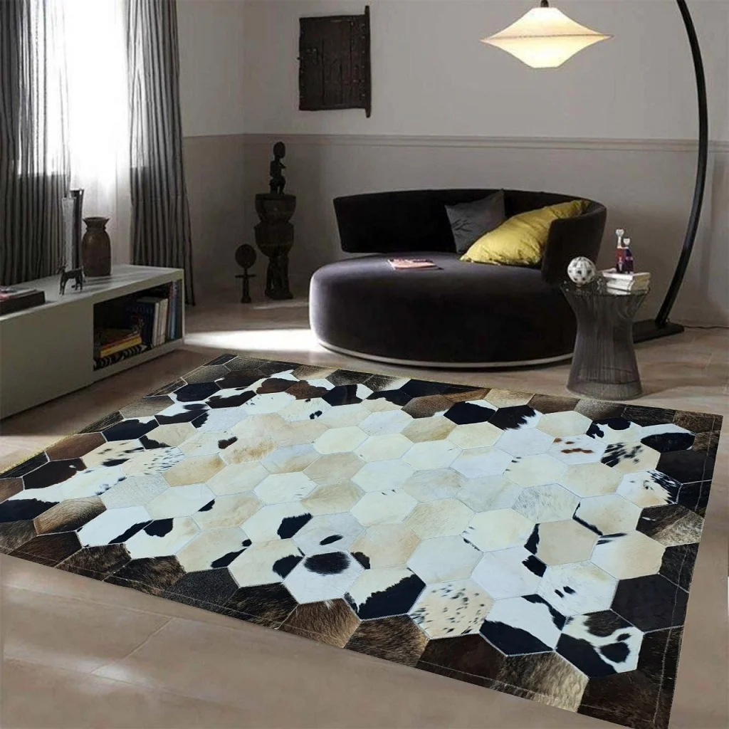Cow leather carpet Natural brown and white cowhide Hair on Handmade Pure Genuine leather Patchwork cowhide fur Area rug