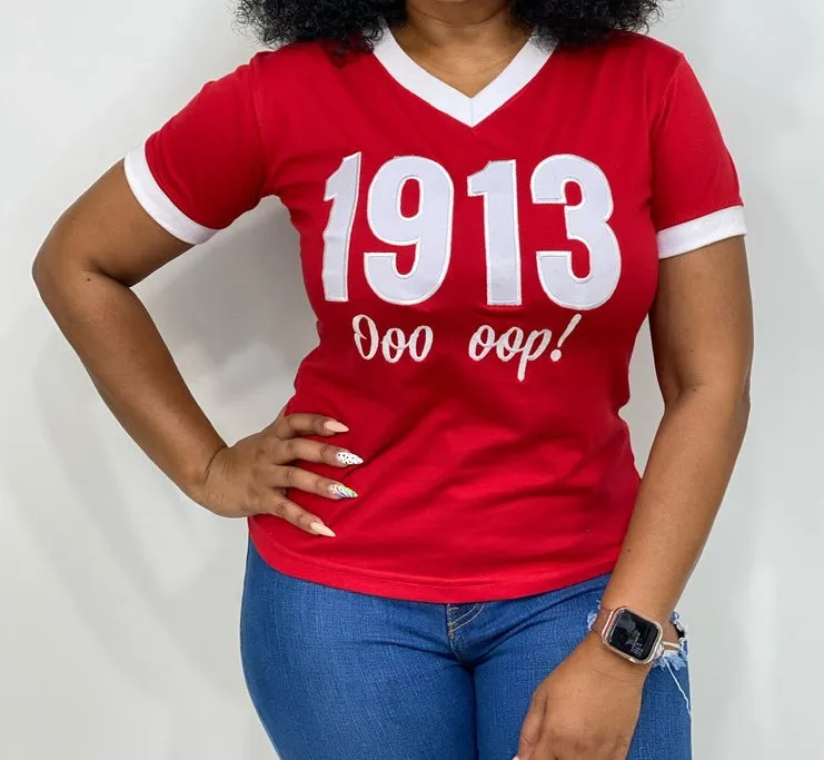 high  quality cotton DST 1913  greek  Lettered V-neck ringer T-shirt sorority  delta t-shirts