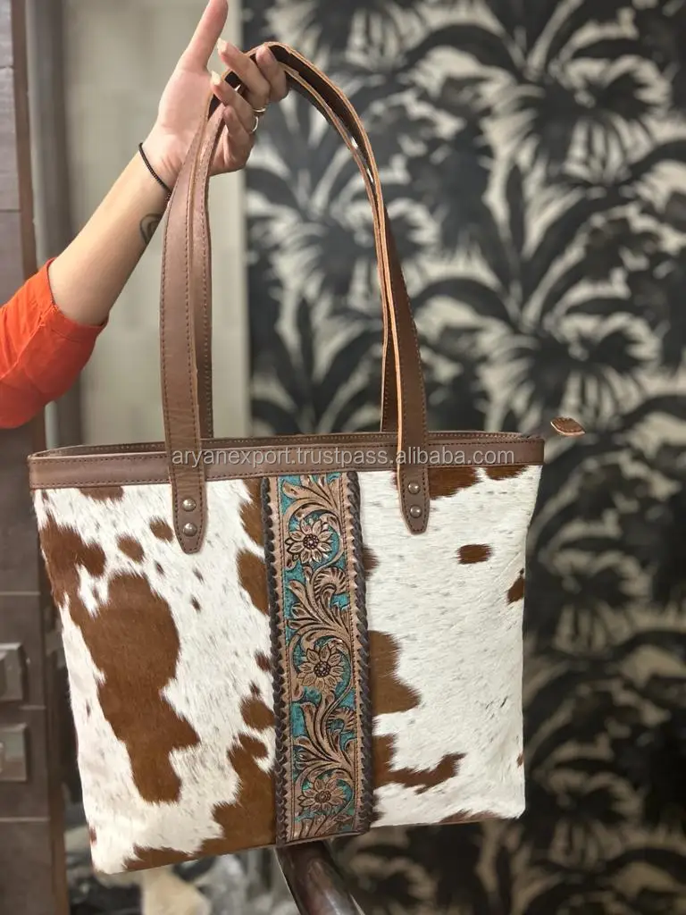 New Arrival Hand Tooled Carving Handbag Tote Bag Real Cowhide Fur Leather Bag Big Size Bags Great Collection Of Ladies Purse