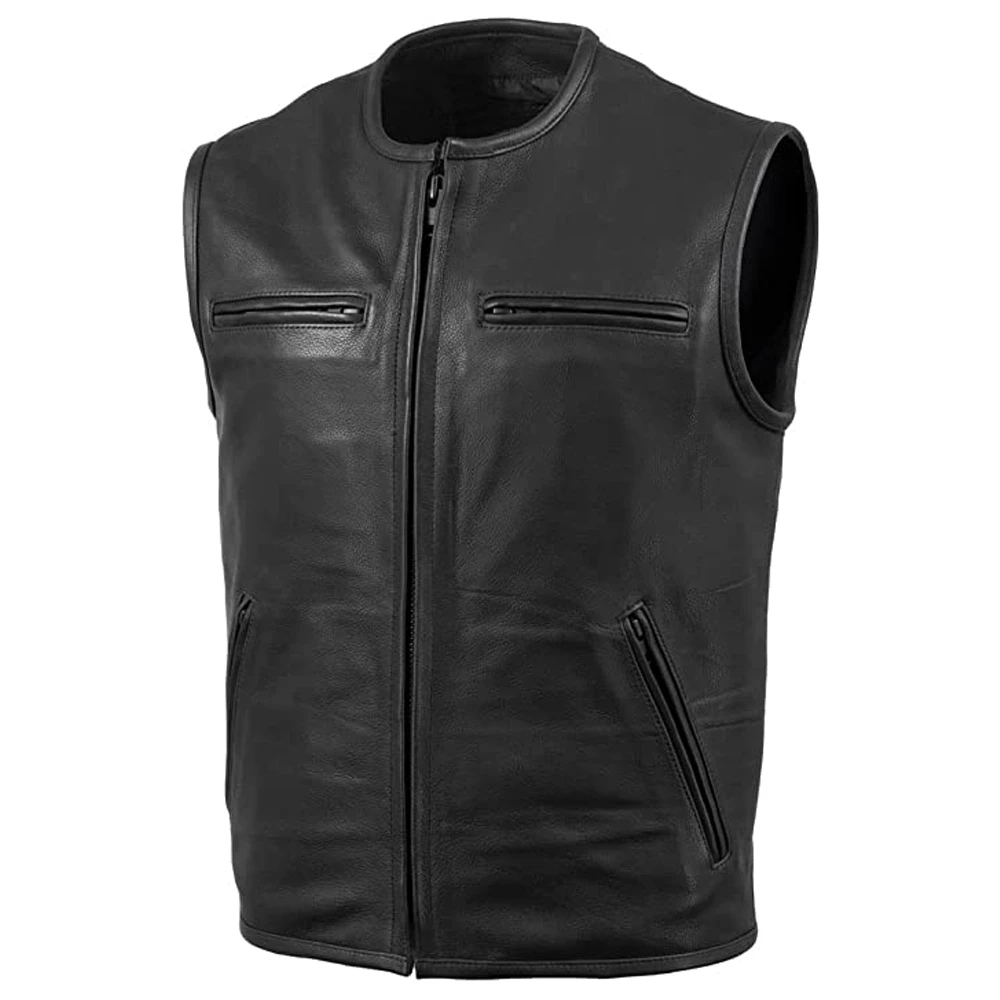 Plus Size Handmade Breathable Motorbike Vest 100% Genuine Leather Best Design Motorcycle Cowhide Leather Vest wholesale rate
