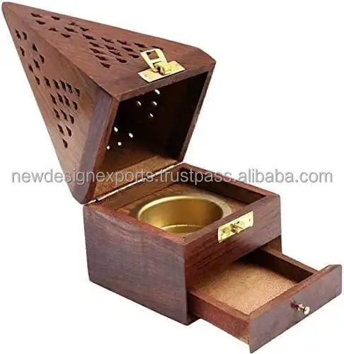 The Vintage Art Wooden Pyramid Incense Box Fragrance Stand Holder Agarbati Dhoop for Pooja