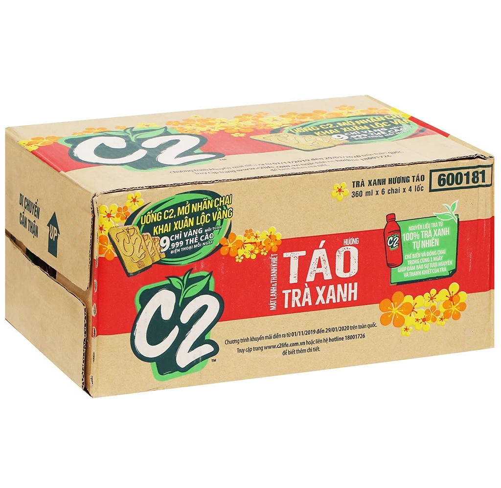 C2 Green Tea With Apple Flavor Soft Drink 360ml 24 Boxes/ Carton Made In Vietnam Healthy Drink