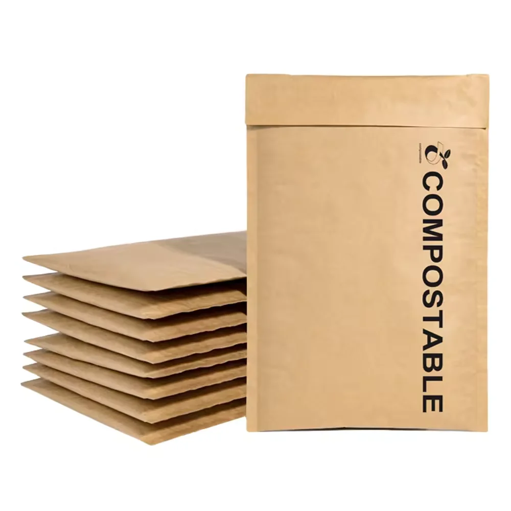 Custom LOGO Strong Adhesion 100% Biodegradable Kraft Honeycomb Paper Mailers Shipping Envelops Self-Sealing Mailing Bags