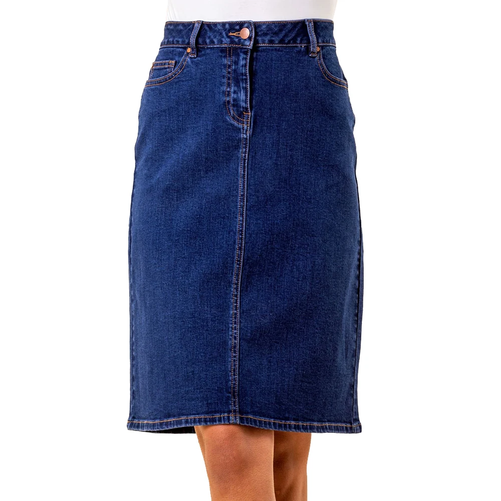 Wholesale Price High Waist Women A-Line Knee Length Denim Skirt / 2025 New Trendy Fashionable Casual Wear Customized Denim Skirt