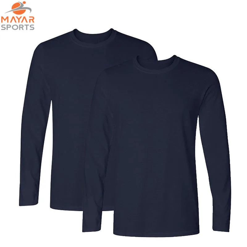Wholesale Spring Autumn 100% Cotton Long Sleeve T-Shirt Men High Quality Solid O-Neck Tops Tees Big Size Boys T-shirts