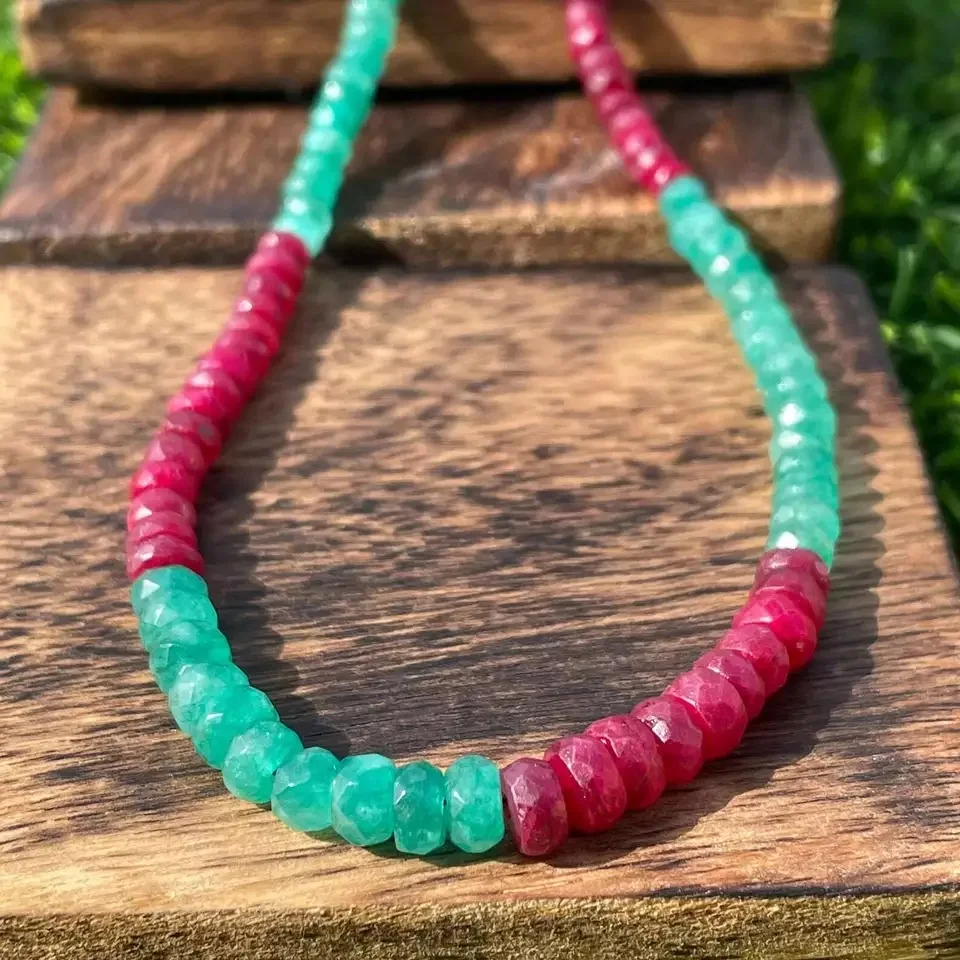 Natural Mozambiq Ruby and Zambian Emerald Loose Gemstone Faceted Beaded Beads Necklace Jewelry Handmade Beads Jewelry Jade
