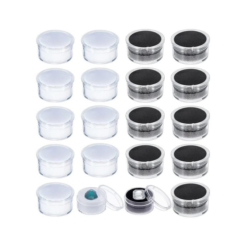 Crystal Plastic Mini Round Gemstone Display Box Loose Diamond Containers With Sponge