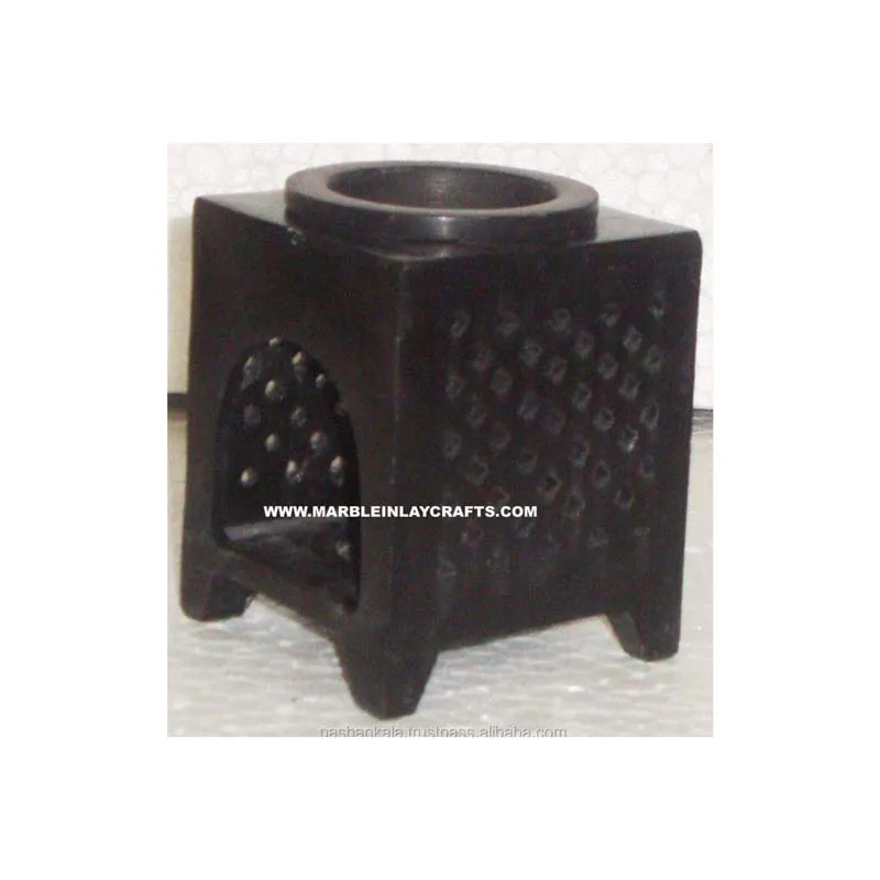 Modern Design Square Shape Amazing Jaali Carved Design Natural Pure Soap Stone Aroma Oil Burner For House Decoration