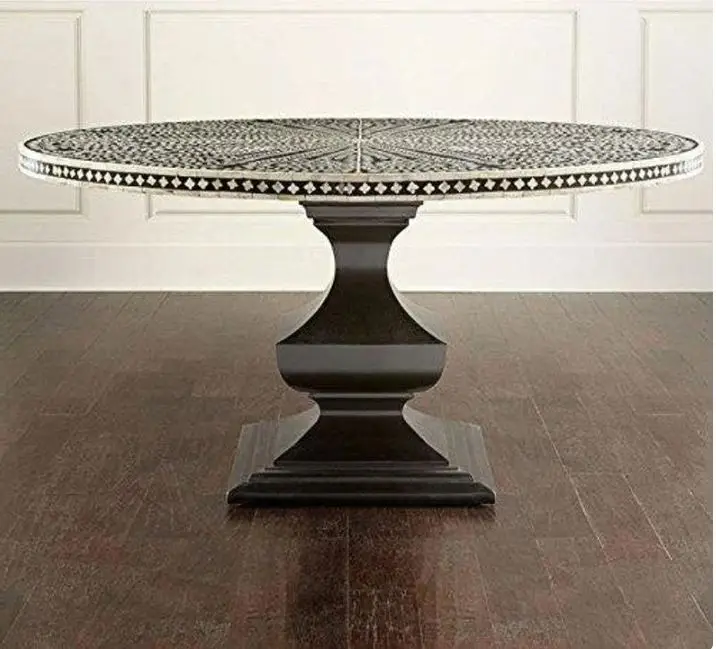 Bone Inlay Floral Big Dining Table Handmade Inlay Furniture Wooden Painted Mother of Pearl Inlay Furniture Circular Table Top
