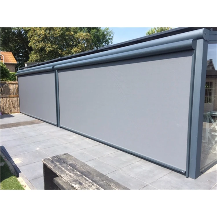 Customized Windproof Outdoor Motorized Zip Track Screen Roller Blinds for sun shade